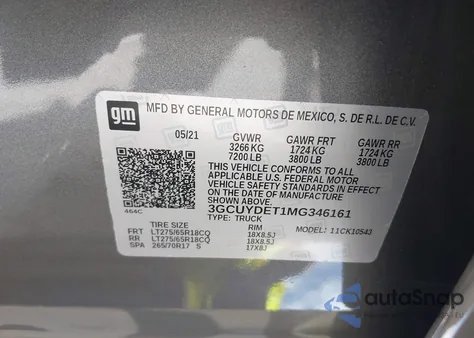 2021 Chevrolet Silverado 1500 4Wd Short Bed Lt from USA, damaged, VIN 3GCUYDET1MG346161